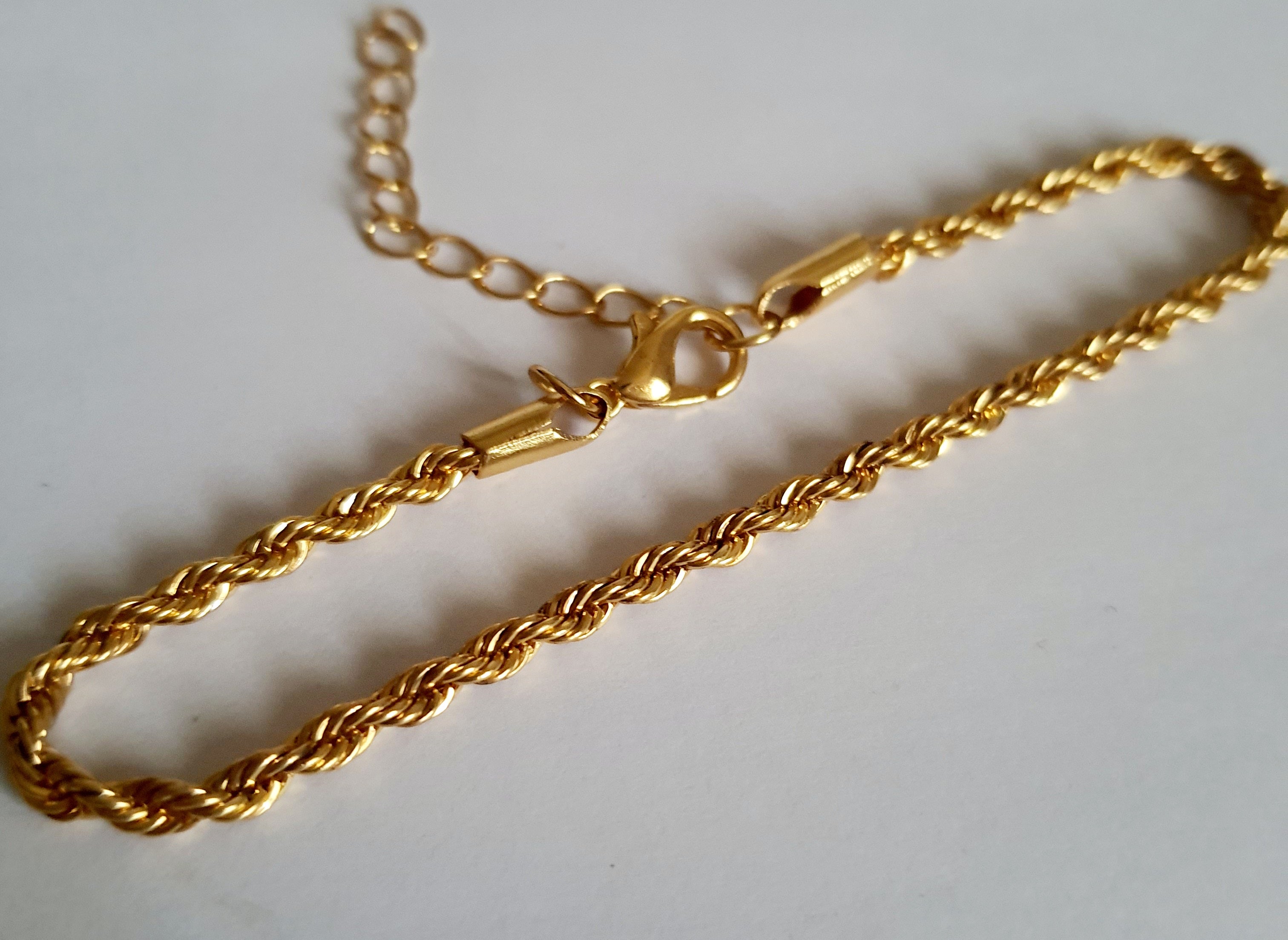 Bransoletka złocona ze stali nierdzewnej, pleciony splot rope chain, długość regulowana 20–25 cm, RougeBizu.