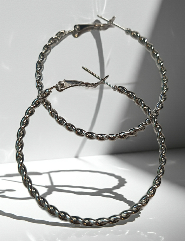 Srebrne kolczyki skręcane kółka o średnicy 4 cm, stal chirurgiczna, stal nierdzewna, wodoodporne, hipoalergiczne, jakość premium, RougeBizu.