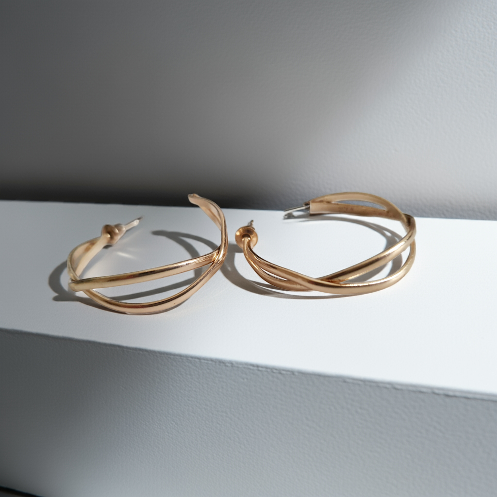 Gold subtle hoop earrings 3.5 cm – light twisted hoops in a minimalist and elegant style