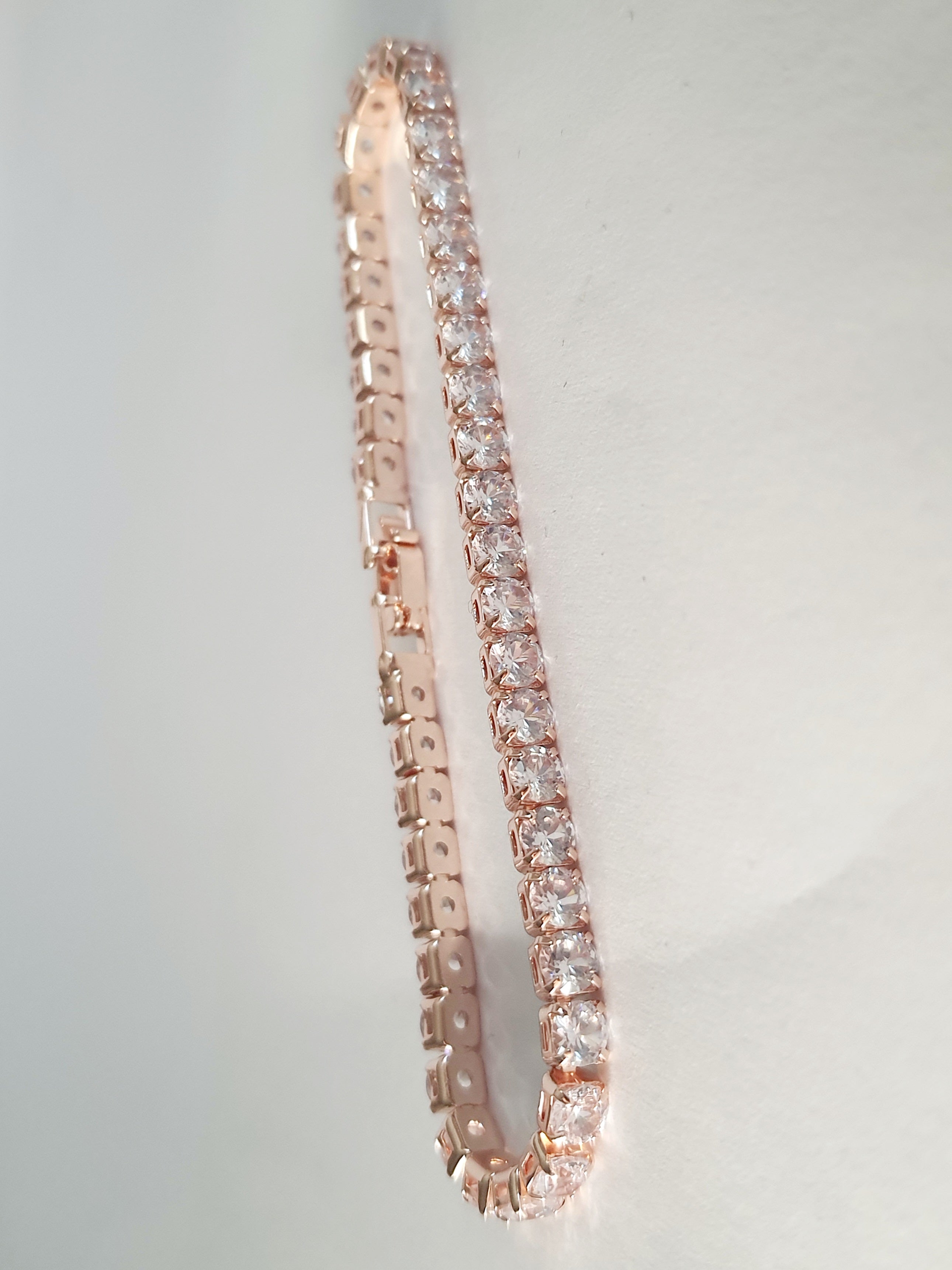 Bransoletka tenisowa 19 cm różowe złoto ze stali nierdzewnej – subtelna, wodoodporna biżuteria damska premium | RougeBizu

