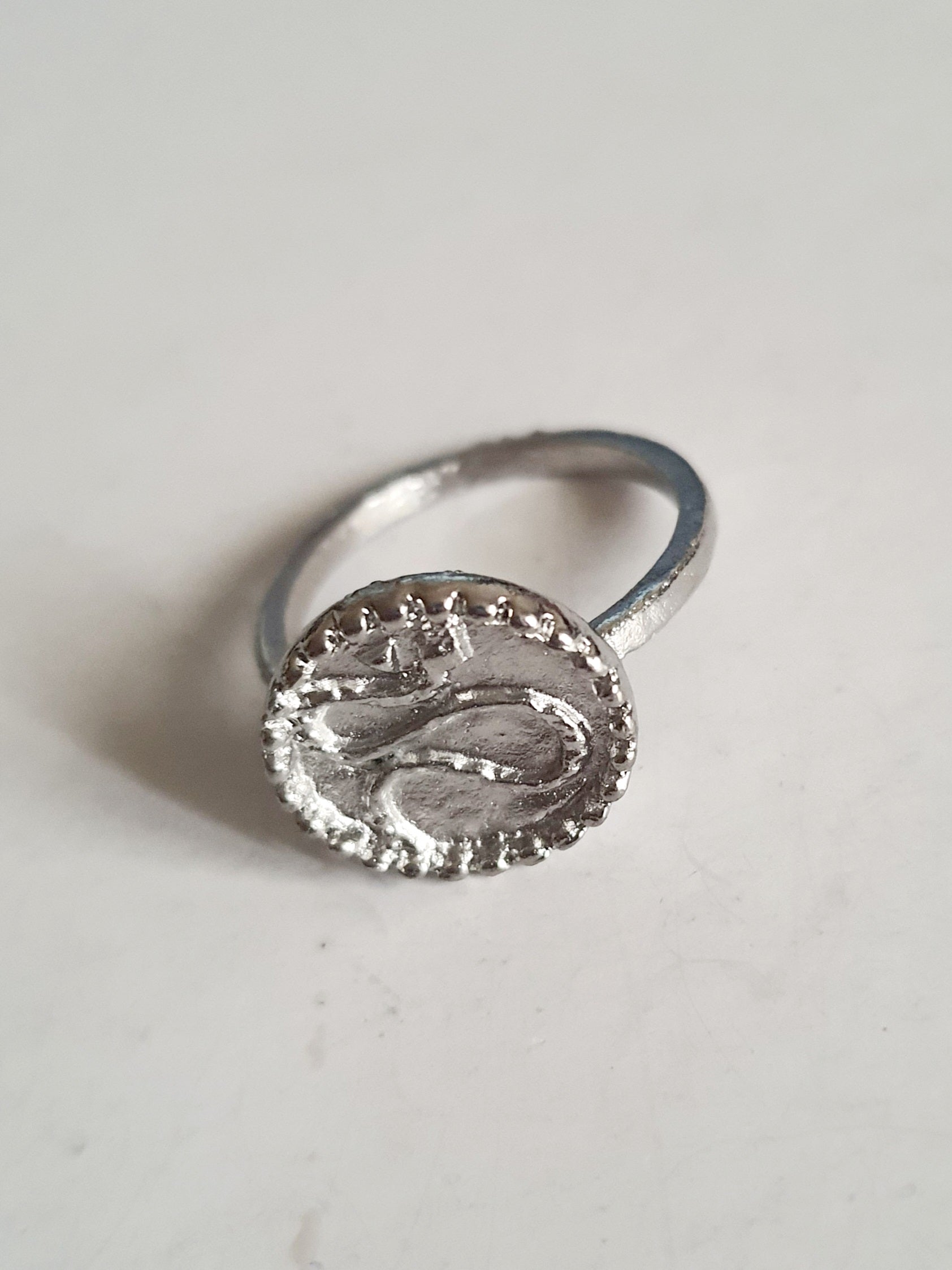 Srebrny pierścionek ze stali nierdzewnej i chirurgicznej z motywem węża na okrągłej tarczy, w stylu vintage i symbolicznym, rozmiar 16 mm. Wodoodporny, hipoalergiczny, jakość premium. Rouge Bizu.