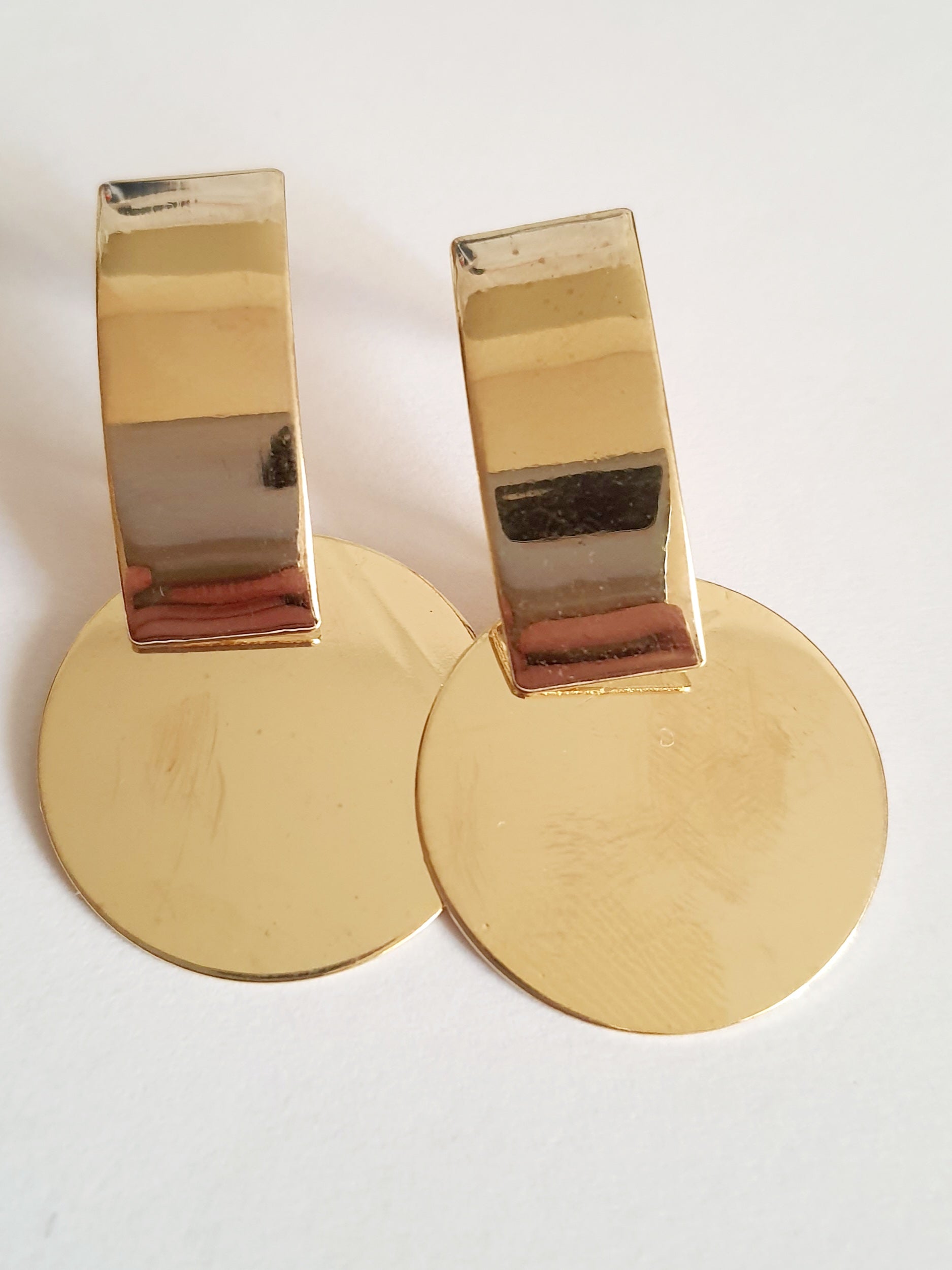 Geometryczne kolczyki z okrągłym elementem, stal nierdzewna- 4cm, geometryczna forma. rougebizu