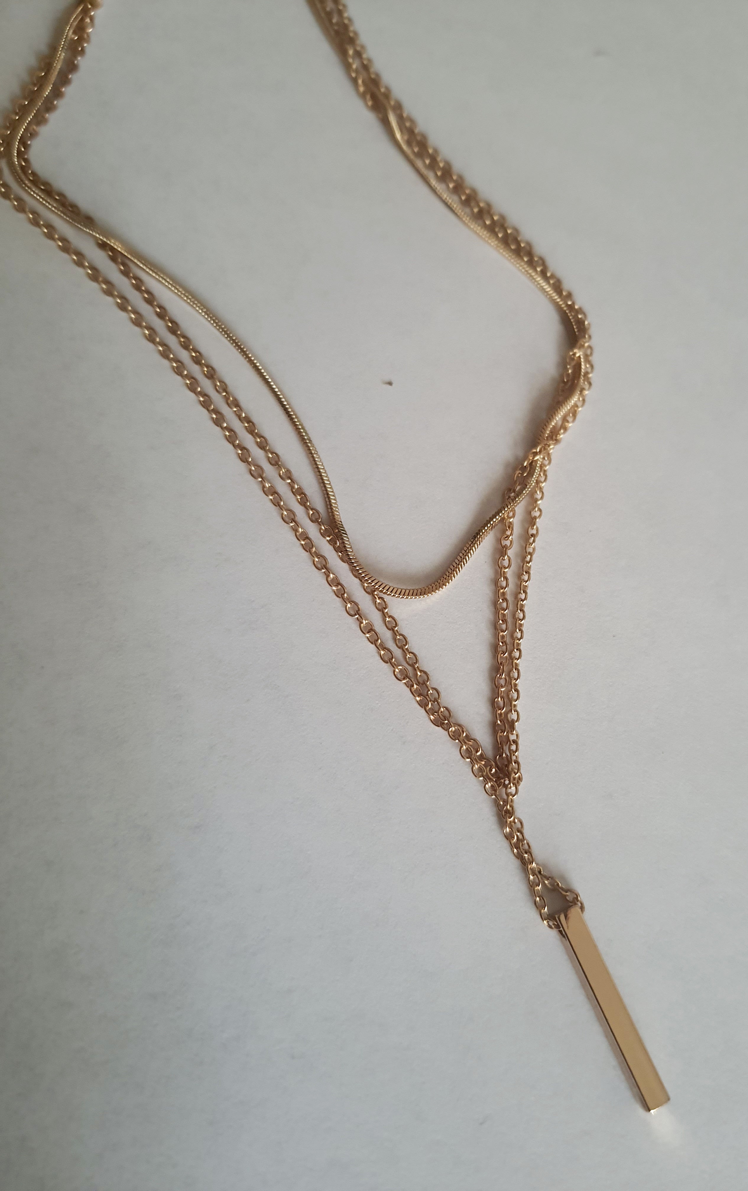 Potrójna Subtelność – złoty naszyjnik ze stali chirurgicznej, trzy łańcuszki