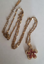 Rose Cross – Gold necklace with pink crystals and a Mary medallion