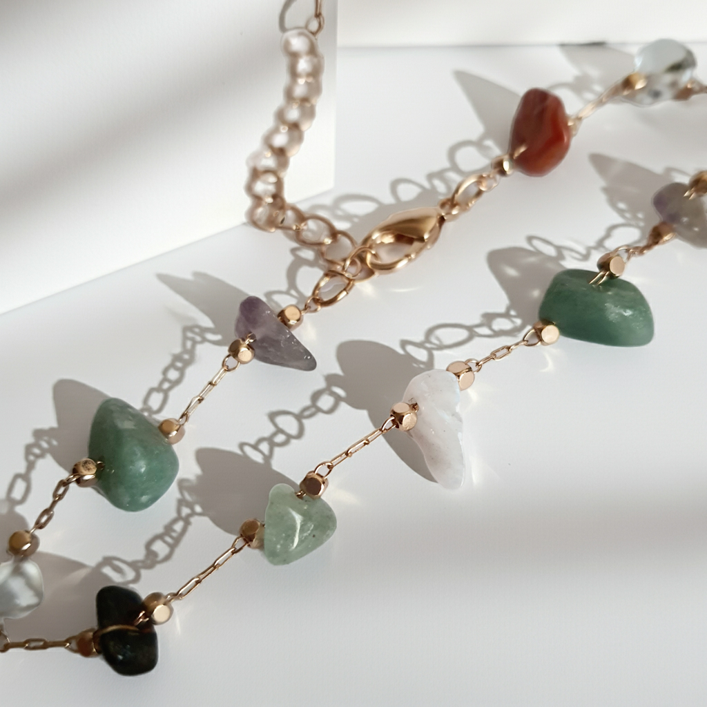 Rainbow Glitter – Gold necklace with colorful crystals