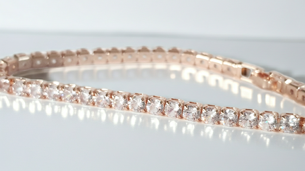 Bransoletka tenisowa 19 cm różowe złoto ze stali nierdzewnej – subtelna, wodoodporna biżuteria damska premium | RougeBizu
