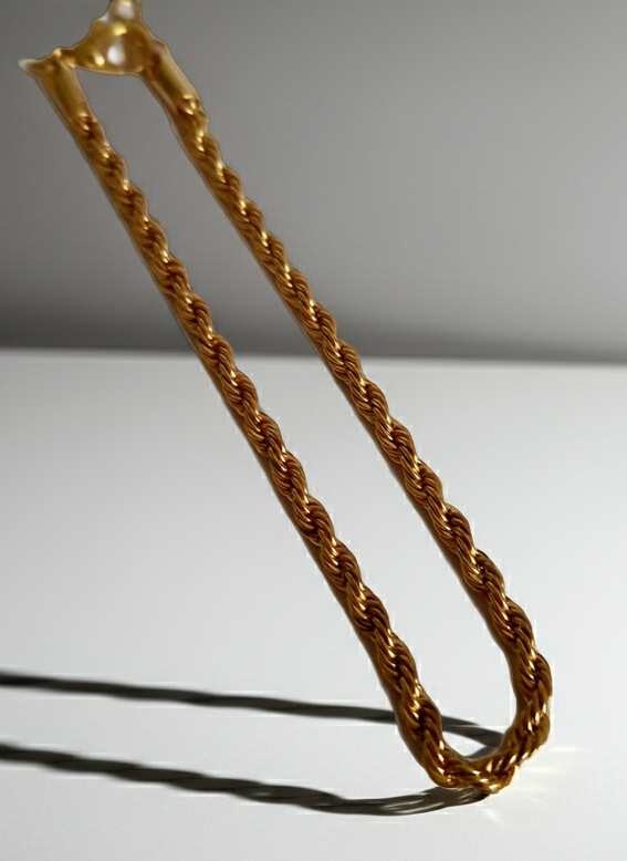 Bransoletka złocona ze stali nierdzewnej, pleciony splot rope chain, długość regulowana 20–25 cm, RougeBizu.