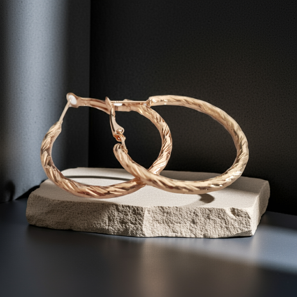 Złote kolczyki diamentowane koła stal nierdzewna, stal chirurgiczna, klasyczne kolczyki hoop 3 cm, kolczyki błyszczące pozłacane, eleganckie kolczyki damskie w stylu retro

