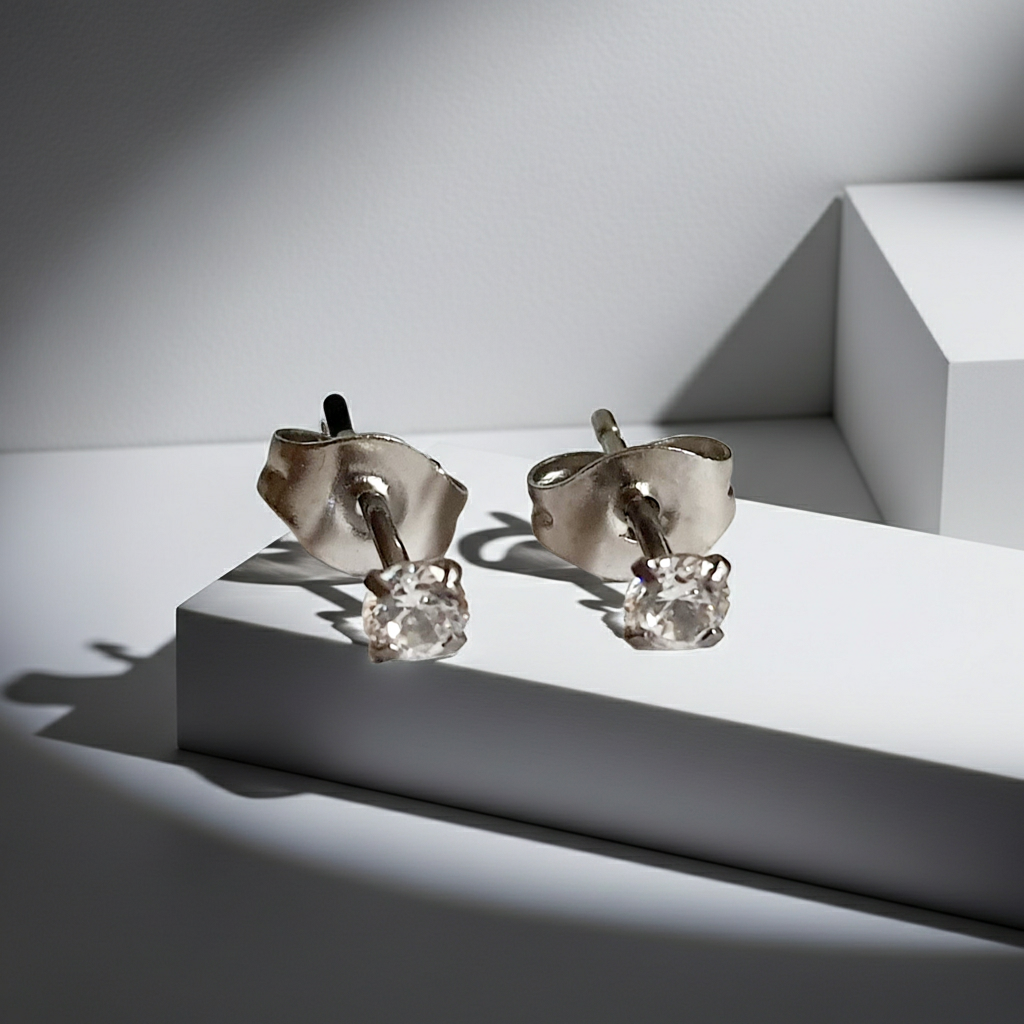 Minimalist Steel Stud Earrings – Crystal Shine