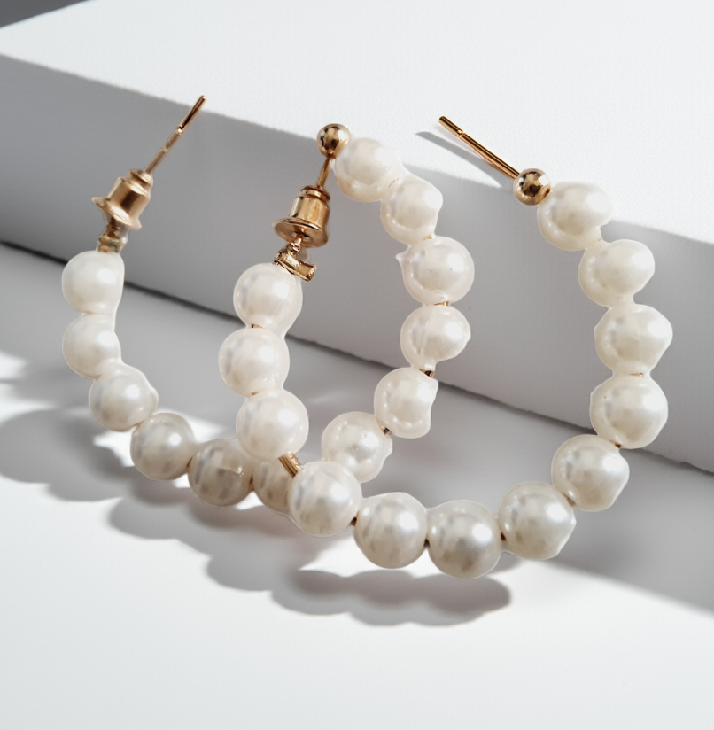 Romantyczne Boho Kolczyki koła z pereł 3 cm stal nierdzewna