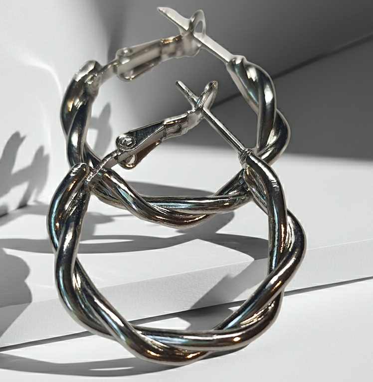 Srebrne kolczyki skręcane kółka, stal chirurgiczna, stal nierdzewna, wodoodporne, hipoalergiczne, jakość premium, klasyczny model, średnica 2 cm, RougeBizu.