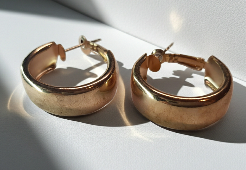 Gold earrings with a pearl disc – a modern classic