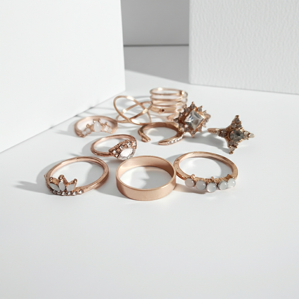 Złoty blask duszy – zestaw 10 pierścionków inspirowanych blaskiem księżyca