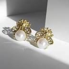 Bee earrings with pearl and cubic zirconia, stainless steel