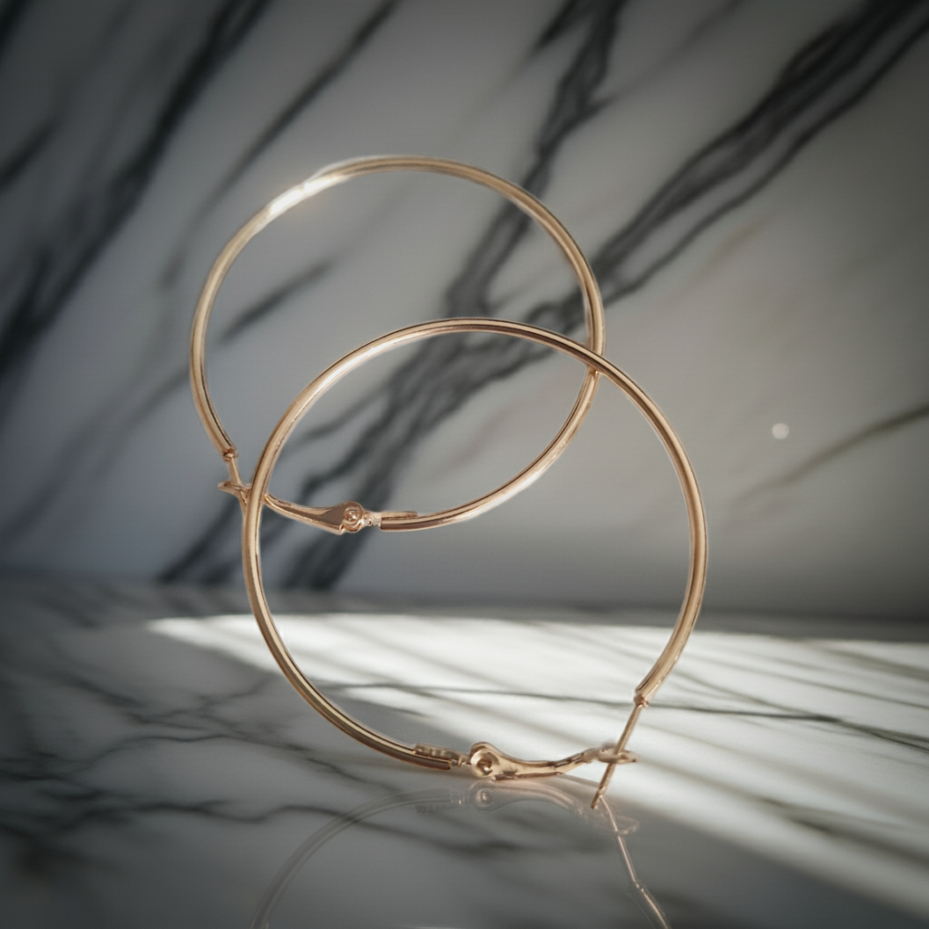 Złote kolczyki koła klasyczne o średnicy 5 cm – lekkie, minimalistyczne- stal nierdzewna, chirurgiczna. rougebizu
